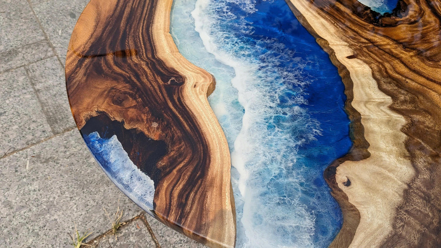 Personalized Ocean Resin Epoxy Table, Custom Live Edge Ocean Table, Dining Room Table, Resin Beach Table, Epoxy Resin Table, Unique Table
