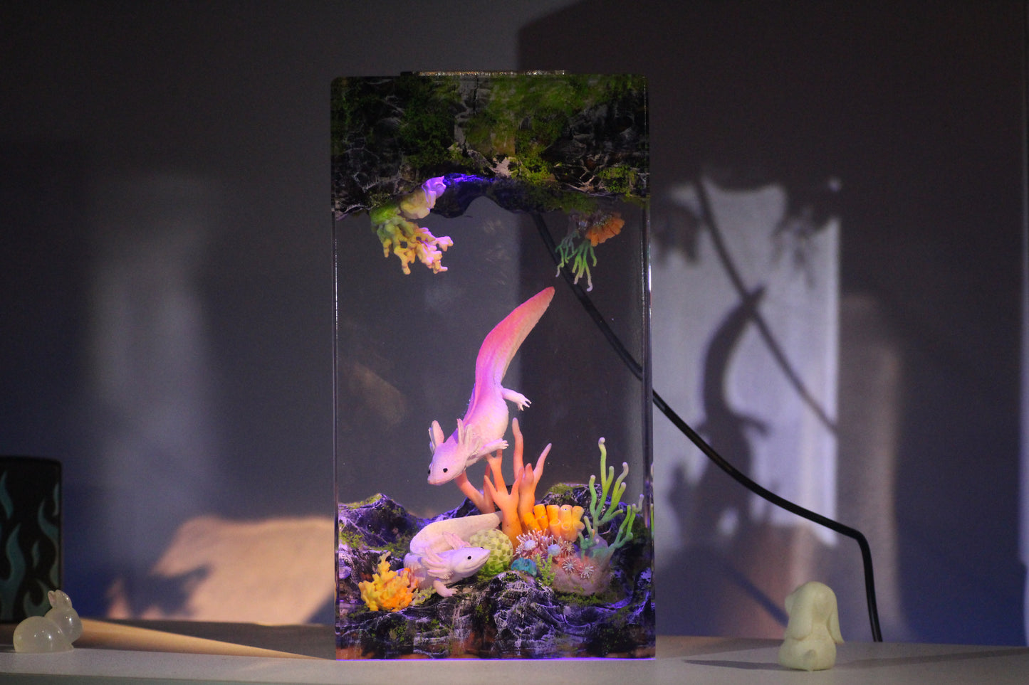 Axolotl resin lamp, Mexican Salamander resin art lamp