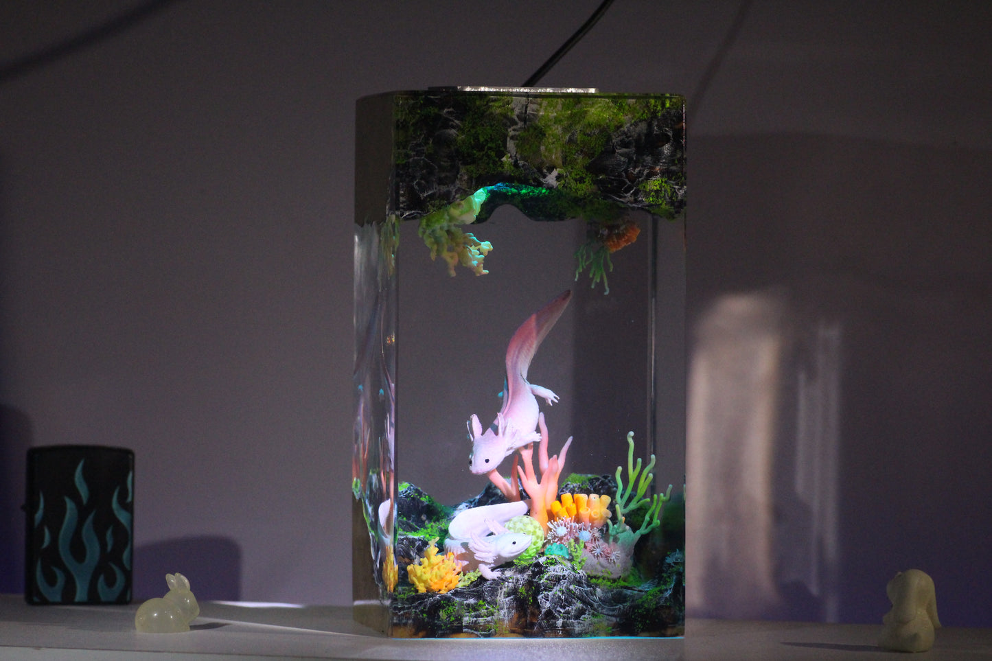 Axolotl resin lamp, Mexican Salamander resin art lamp