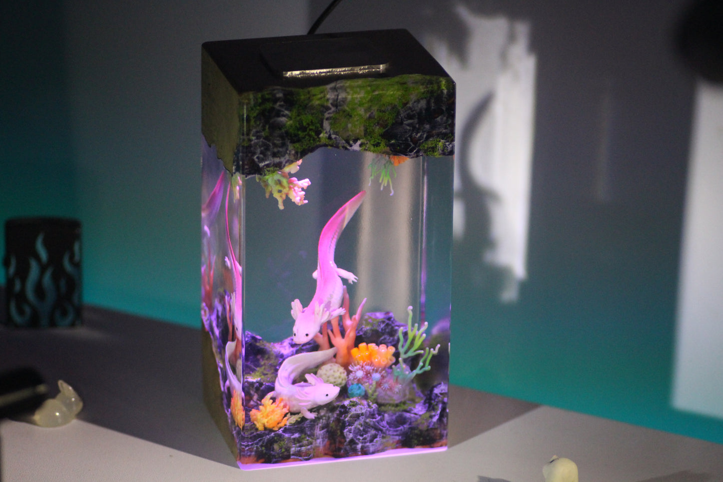 Axolotl resin lamp, Mexican Salamander resin art lamp