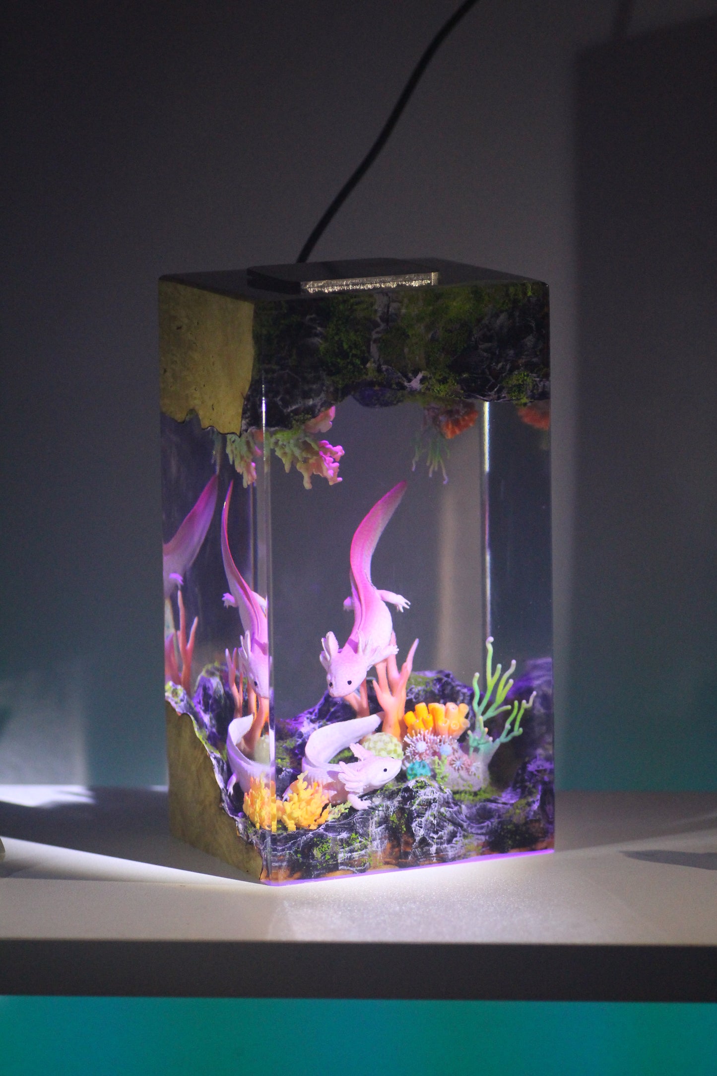 Axolotl resin lamp, Mexican Salamander resin art lamp