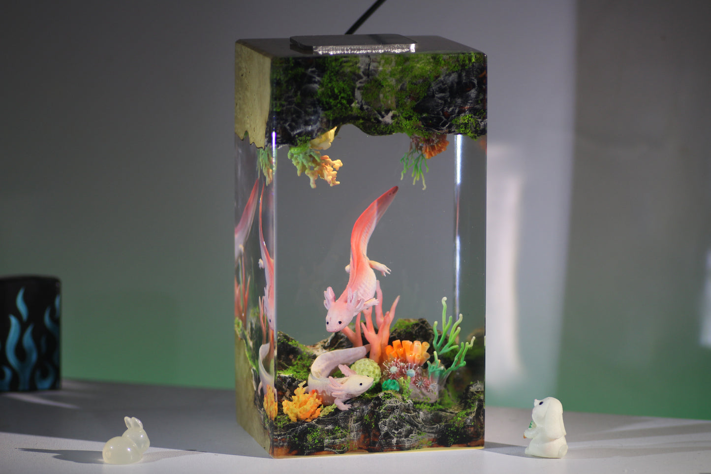 Axolotl resin lamp, Mexican Salamander resin art lamp