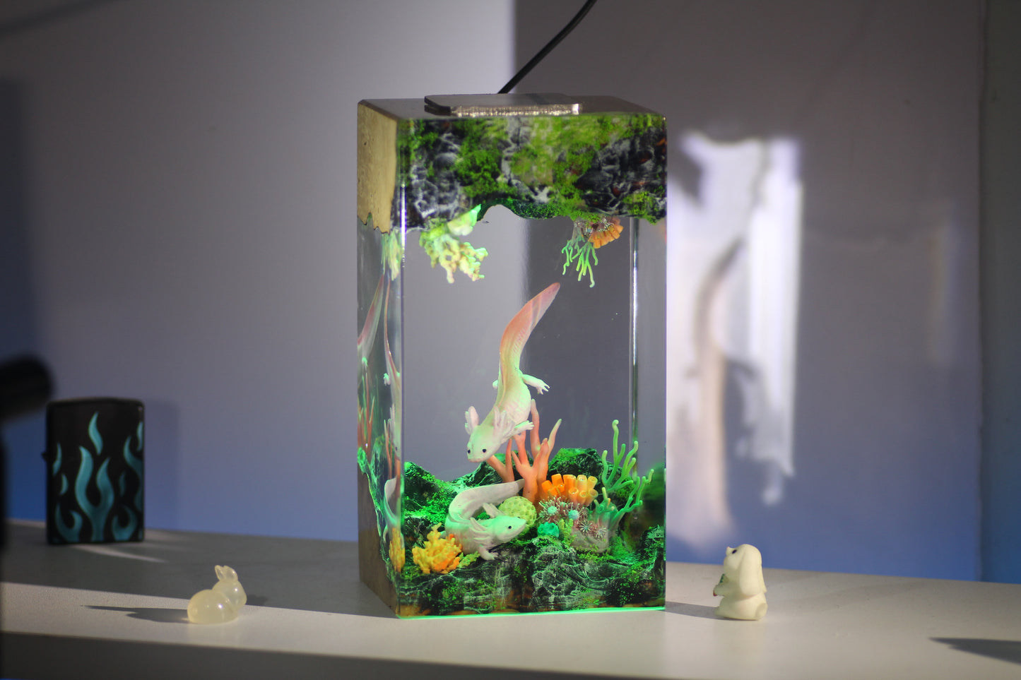 Axolotl resin lamp, Mexican Salamander resin art lamp