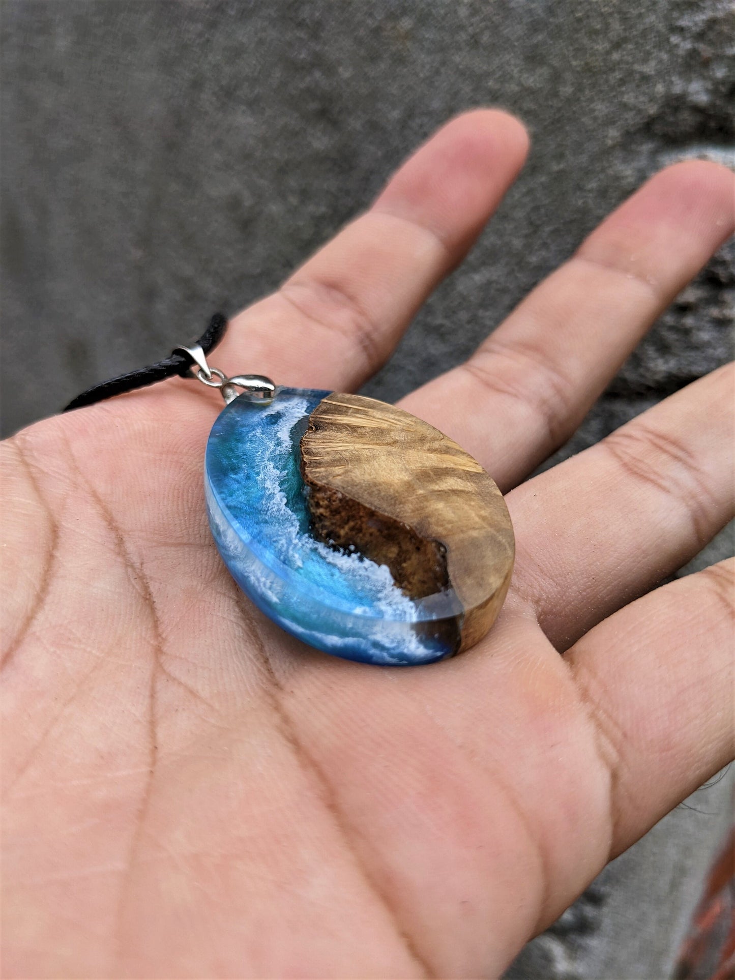 Beach resin pendant, epoxy resin pendant, ocean jewelry