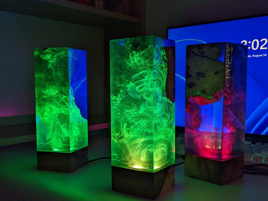 Unique color changing wood lamp