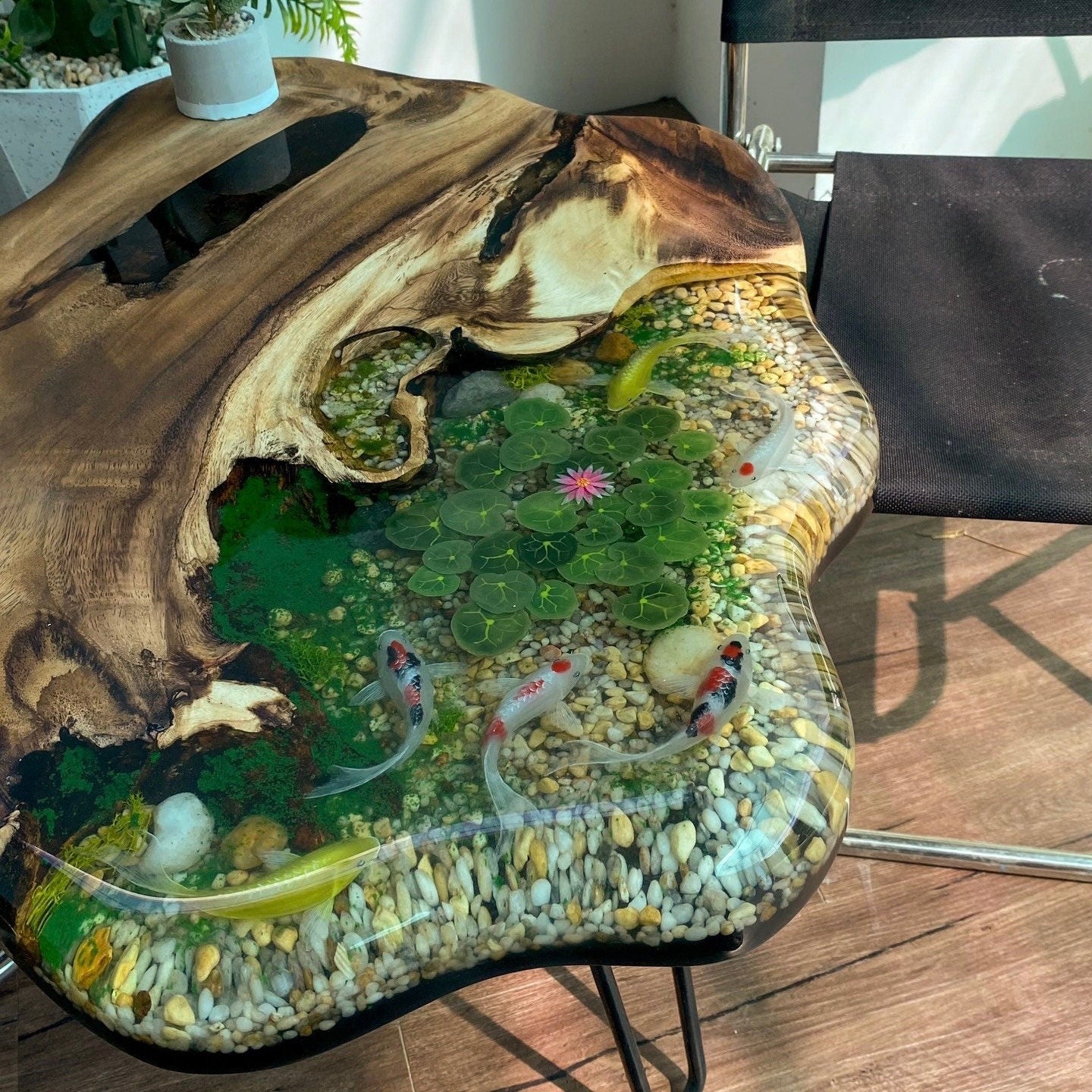 Table with 3D koi fish