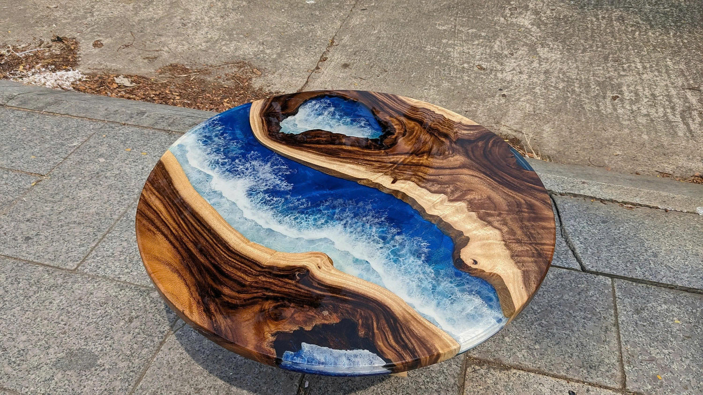 Personalized Ocean Resin Epoxy Table, Custom Live Edge Ocean Table, Dining Room Table, Resin Beach Table, Epoxy Resin Table, Unique Table