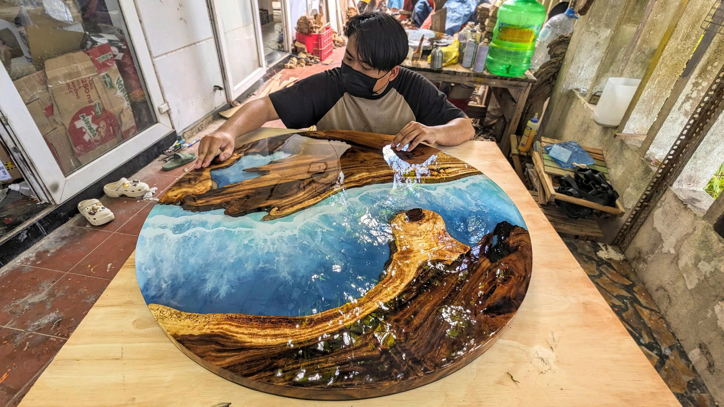 Personalized Ocean Resin Epoxy Table, Custom Live Edge Ocean Table, Dining Room Table, Resin Beach Table, Epoxy Resin Table, Unique Table